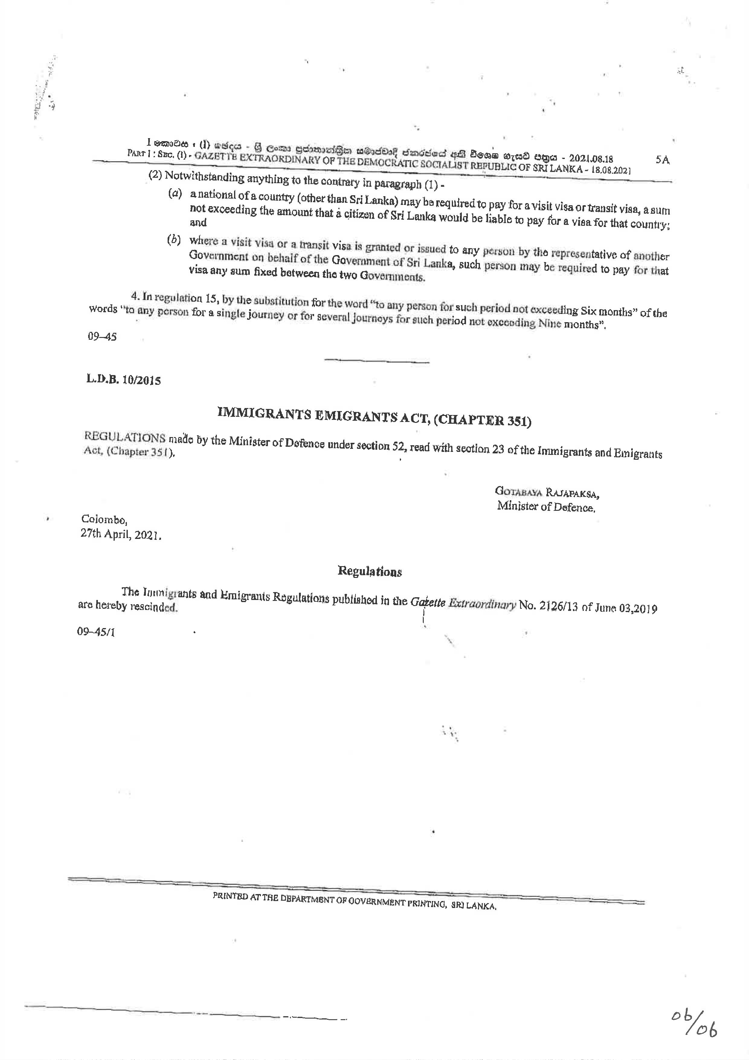 REVISION OF VISA FEES 2021 Embassy Of Srilanka Paris